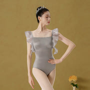 Cool Tea Ruffle Sleeve Ballet Leotard - Sandstone Gray (Leotard with Removable Pads)