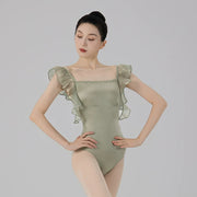 Cool Tea Ruffle Sleeve Ballet Leotard - Cool Tea Green (Leotard with Removable Pads)