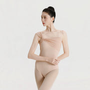 Peach Pink Asymmetric Strap Ballet Leotard - Peach Pink (Leotard with Removable Pads)
