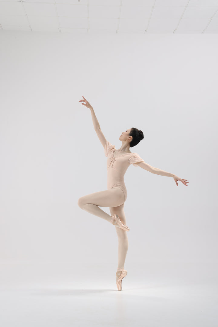Shell Pink Mesh Puff Sleeve Ballet Leotard