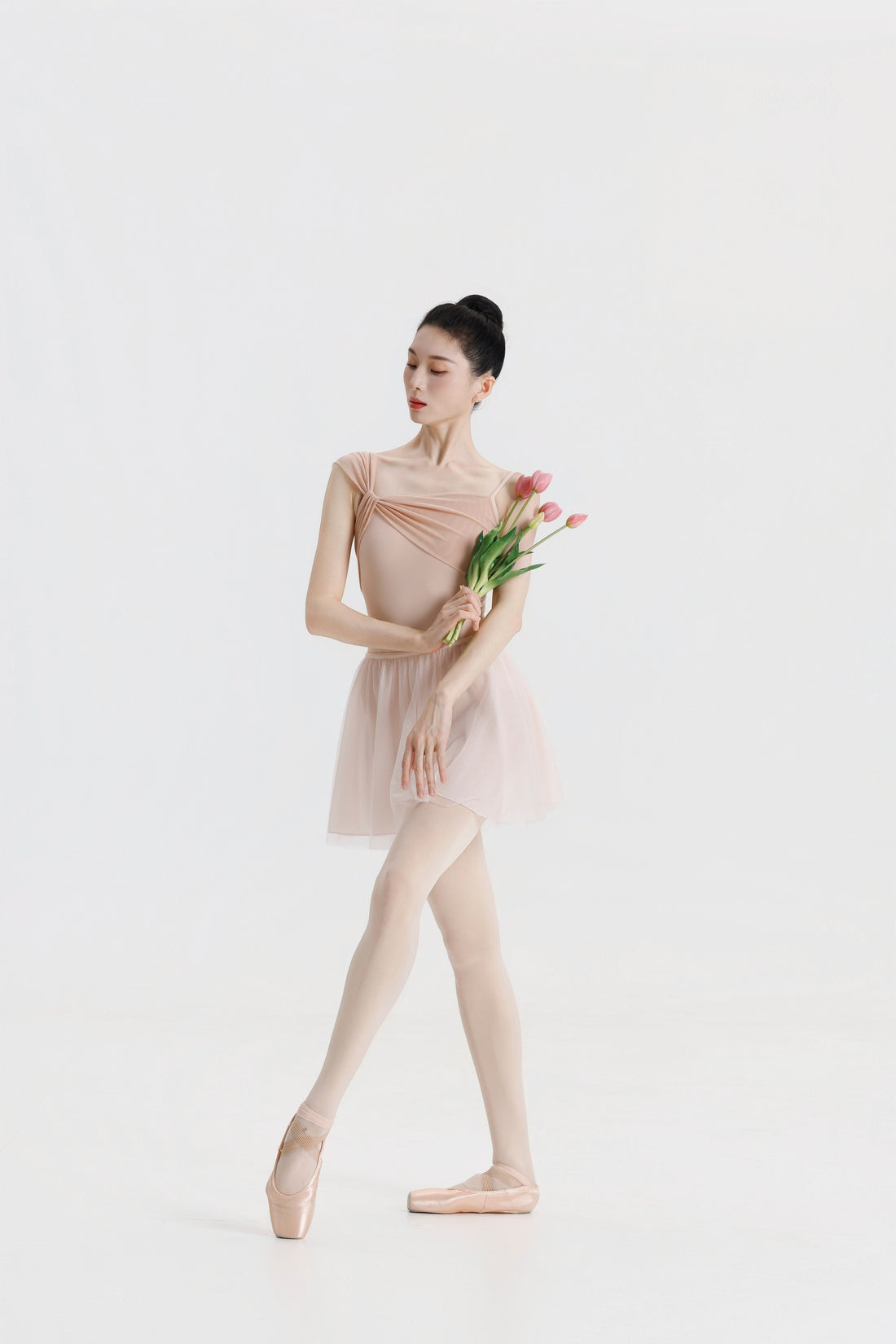 Peach Pink Asymmetric Strap Ballet Leotard