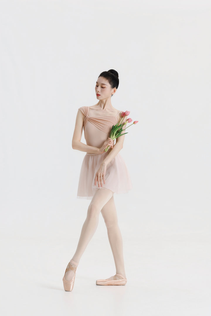 Peach Pink Asymmetric Strap Ballet Leotard
